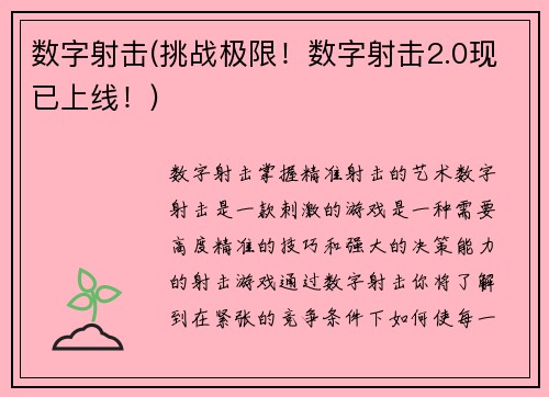 数字射击(挑战极限！数字射击2.0现已上线！)